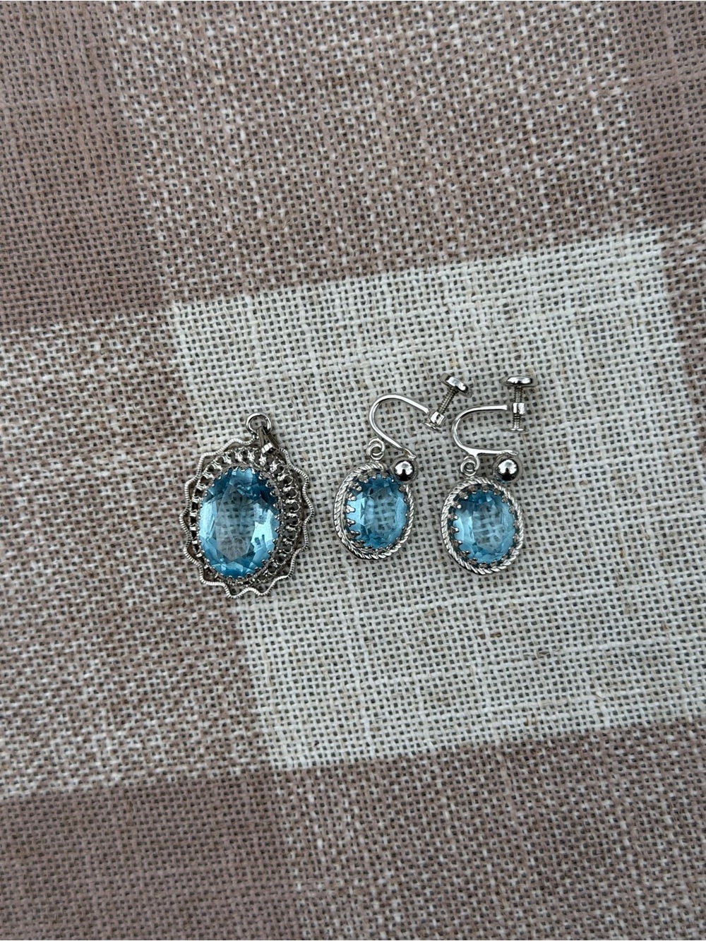 Blue Oval Pendant and Earrings Set Sterling silver